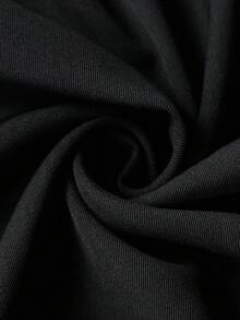 SHEIN PETITE Petite Women Commuter Simple Versatile Fold-Up Pants - Black - View 3