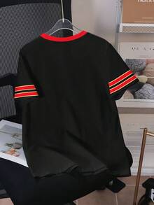 TOM & JERRY X SHEIN Tween Girl Striped & Cartoon Graphic Round Neck Short Sleeve T-Shirt - White - View 2