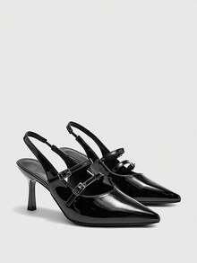 CUCCOO BIZCHIC Giày cao gót mũi nhọn màu đen dành cho nữ, kiểu slingback, thích hợp cho hoạt động ngoài trời, đi làm, dự tiệc, tiệc chiêu đãi, công sở, mùa xuân. - màu đen - Xem 2