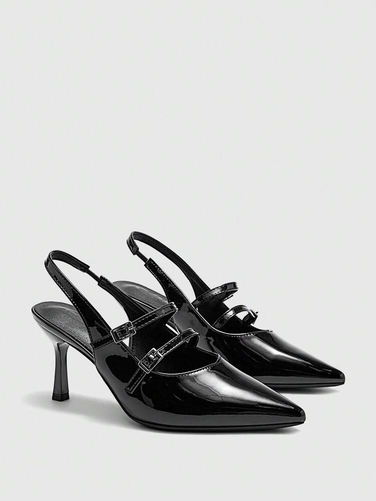 CUCCOO BIZCHIC Women's Pointed Toe Stiletto High Heel Black Backstrap Pumps, Slingback Dress Shoes For Outdoor, Commute, Party, Banquet, Office Wear Spring Shoes