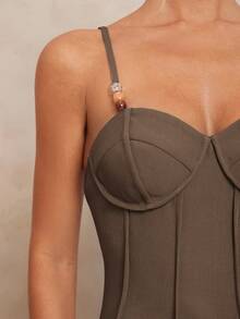 Lumalex Beaded Strap Decor Loose Women Top And Wide Leg Pants Suit Set - Brown - View 8