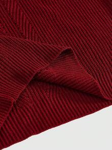 ROMWE 性感优雅撞色蕾丝露肩宽松针织毛衣 - 酒紅色 - 查看 5