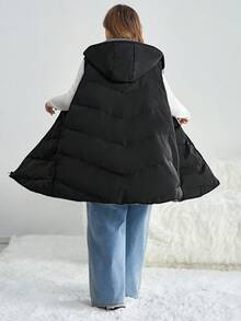 SHEIN CURVE+ 大码女式带帽无袖羽绒服，秋冬季 - 彩色 - 查看 2