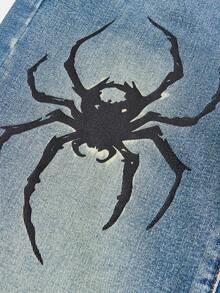 Girlism Jeans sueltos y cómodos con elementos de Halloween de estilo vintage y de la calle Y2K para niñas preadolescentes, con diseño de telaraña, para uso diario, invierno, otoño, festivales y en casa, ropa escolar - Lavado ligero - Ver 4