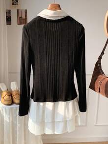 Comfortcana Đầm ngắn cổ bẻ thêu họa tiết hiệp sĩ dành cho nữ, tay dài, thường ngày - Xám - Xem 2