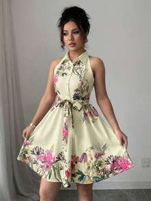 Elenzga Women's Fashionable Elegant Floral Print Off-Shoulder Short Dress - Multicolor - View 5