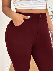 SHEIN EZwear 大码休闲百搭酒红色修身裤 - 酒紅色 - 查看 5