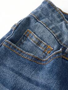 SHEIN ChillGRL Y2K Fashion Versatile Popular Heavy Washed Elastic Flare Jeans For Teenage Girls - Medium Wash - View 4