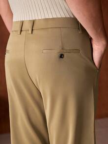 Officeau 男士经典商务西裤，纯色弹力西装裤，直筒休闲复古男士正装裤 - 卡其色 - 查看 4