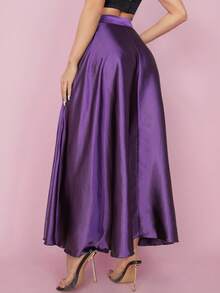 SHEIN PETITE High Waist Solid Flared Party Women Skirt