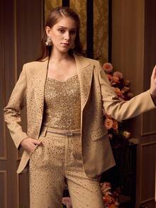 MOTF PREMIUM 女士高级水钻装饰西装外套 - 咖啡棕 - 查看 4