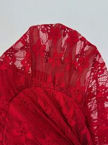 Elenzga Women's Autumn/Winter Lace Ruched Bodycon Dress, Versatile For Outings, Date Nights, Theme Parties, Celebrations - Red - View 7