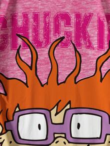 Nick 90s | SHEIN 男士字母与卡通图案圆领短袖T恤 - 白色 - 查看 5