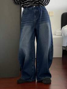 DAZY Vintage Loose Street Washed Distressed Wide-Leg Women Jeans Y2k - Blue - View 4