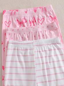 Girls' Pink Cloud, Bow, Polka Dot & Striped Pattern Long Sleeve Pajama Set - Pink - View 3