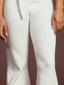 L'Amorae Flare Leg Sweater Pants For Airport - White - View 6