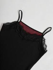 SHEIN Unity Women's Lace Trim Silk Velvet Camisole, Autumn/Winter - Black - View 3