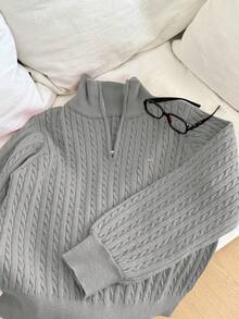 FRIFUL Suéter de manga larga con cremallera y cuello holgado y casual para mujer, otoño/invierno - Gris - Ver 3