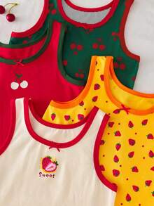4pcs Girls' Cute Strawberry & Cherry Fruit Print Camisole Undershirt, Versatile For Inner & Outer Wear - Multicolor - View 6