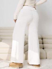 Solflare Plus Size Women's Loose Fit Wide Leg Sweater Pants/Winter - White - View 5