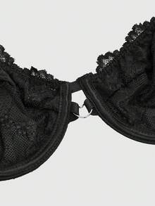 ROMWE Goth 女士哥特蕾丝花卉爱心水钻钢圈文胸 - 黑色 - 查看 3