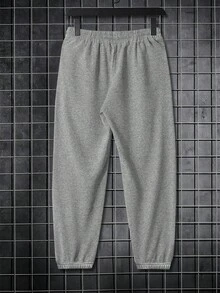 Manfinity Homme Pantalones de chándal casuales de unicolor con cordón en la cintura para hombres - Gris Claro - Ver 2