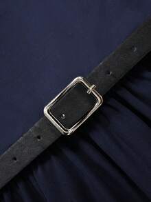 SHEIN ChillGRL 1 buah Gaun Streecool untuk Remaja Perempuan dengan Kerah Model Flare dan Blok Warna - Navy Blue - View 5