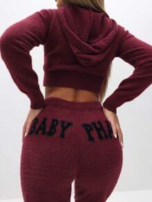 BABYPHAT 毛绒针织运动裤，抽绳腰带，印花宽松舒适家居裤