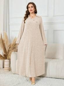 Lacomfia Elegantes Lässig Einfarbiges Kleid in Große Größen