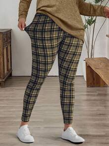 EMERY ROSE 大码女式冬季长袖T恤搭配格子打底裤套装，前短后长下摆，适合冬季、秋冬季穿着，两件套家居服，大码女装套装，外出服，2025新款，简约时尚，日常穿着，大码冬季服装，得体打底裤套装，舒适两件套，女士得体套装，舒适透气，适合圣诞节、新年、感恩节等节日穿着，女士家居服套装，女士睡衣 - 彩色 - 查看 6