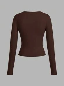 SHEIN EZwear 3件套女士休闲宽领修身长袖T恤套装，秋冬款 - 彩色 - 查看 7
