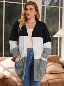 Rosumi Plus Size Textured Long Sleeve Knit Cardigan In Fall/Winter - Multicolor - View 4