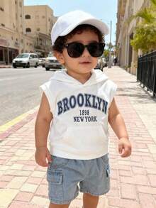 SHEIN Playful Pals 2pcs/Set Infant/Baby Boys Casual Outfit, Including White Graphic Print Hooded Sleeveless Vest & Blue Elastic Waist Pocket Denim Shorts, Suitable For Casual, Sports, Daily Wear, Outings, Traveling Summer Outfits Boy Summer Outfits Infant Outfit Sets Boys Outfit Sets Summer Boy Clothes For Kids 3t Boy Clothes For Toddlers Kids Boys Clothing Summer Clothes For Boy Toddlers - Multicolor - View 8