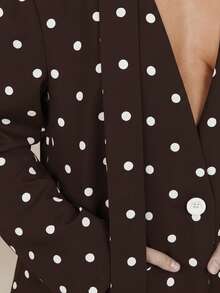 Modelyn 女士波点印花长袖宽松休闲西装外套 - 棕色 - 查看 8