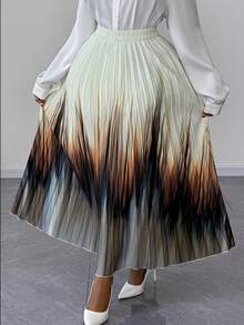 Maweii Plus Size Women Elegant Romantic Ombre Pleated Long Skirt, Suitable For Spring, Autumn And Winter - Multicolor - View 1