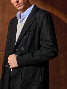 Officeau 男士黑色双排扣羊毛大衣，INS风格，适合秋冬季休闲、商务、通勤等场合，尽显老钱风范。 - 黑色 - 查看 8