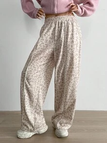 Aidyla 2pcs Set Contrast Color Block Leopard Print Sporty Casual Sweatpants - Multicolor - View 6