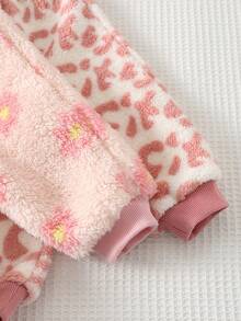 Cozy Pixies Conjunto de 2 piezas para niña bebé: top de otoño de manga larga con cuello redondo, estampado de leopardo, forro polar grueso y pantalones largos de cintura elástica - Rosa - Ver 6