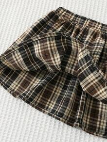 Cozy Pixies 2件套女婴卡通熊格子印花长袖套头卫衣和松紧腰裙套装 - 棕色 - 查看 8