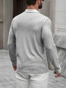 Manfinity CasualCool Men's Casual Contrast Collar Long Sleeve Polo Shirt, Autumn Fall/Winter Men Casual Shirt Men Knit Shirt Men Buttoned Knitted Polo Men Casual Long Sleeve Shirts White And Grey Shirt Men  Old Money,Daily Leisure, Weekend Trips, Outdoor Activities, Travel Expeditions, Relaxed Work Environments Or Semi-Formal Occasions,Boyfriend/Husband Gift, Anniversary Gift Christmas Outfits Men Sweater Top Mens Grey And White Set Knitted Men Shirt