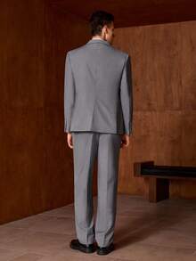 Officeau 男士修身商务休闲三件套西装，含外套、裤子和马甲，适合男士婚礼新郎穿着，高品质专业通勤套装，复古绅士风西装搭配西裤，春夏皆宜。 - 灰色 - 查看 3