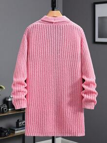 Manfinity Homme Men's Casual Solid Color Cardigan With Dual Pockets, Autumn/Winter Pink Cardigan Men Sweater Cardigan, Long Sleeve Top - Pink - View 2