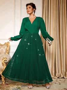 Cravure Váy ngắn dự tiệc đính hôn/sinh nhật cỡ lớn dành cho nữ, thiết kế sang trọng, thanh lịch với chi tiết trang trí ở eo - màu xanh lá - Xem 6