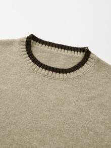 SHEIN Franclia 全新夏季简约个性拼布撞色优雅百搭女式针织上衣 - 卡其色 - 查看 3