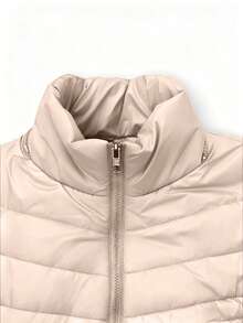 Maweii 大码女式立领荷叶边拉链连帽羽绒服，适合冬季外出、雪季和通勤。 - 杏色 - 查看 5