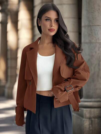 Firerie 女士新款卡其色系带风衣，带3D口袋