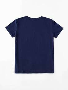 EMERY ROSE Christmas Wine Glass & Santa Hat Snowflake Print Round Neck Short Sleeve Fashionable Plus Size T-Shirt - Blue - View 2
