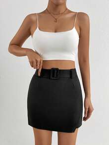 Chiquease 休闲女装 - 度假休闲简约风单件半身裙 - 黑色 - 查看 3