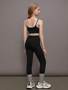 SHEIN Tween Girls Yoga Colorblock Seamless Sports Set Workout Legging Two Pieces Set Athletic Two Pieces Set Fitness Outfit Two Pieces Workout Set Active Two Pieces Set Black Two Pieces Athletic Set