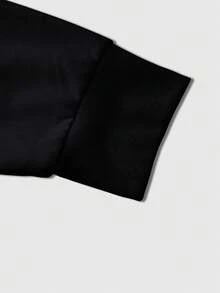 ROMWE MEN Street Life 男士黑色短款圆领卫衣，饰有小号Logo图案，秋冬季长袖上衣 - 黑色 - 查看 3